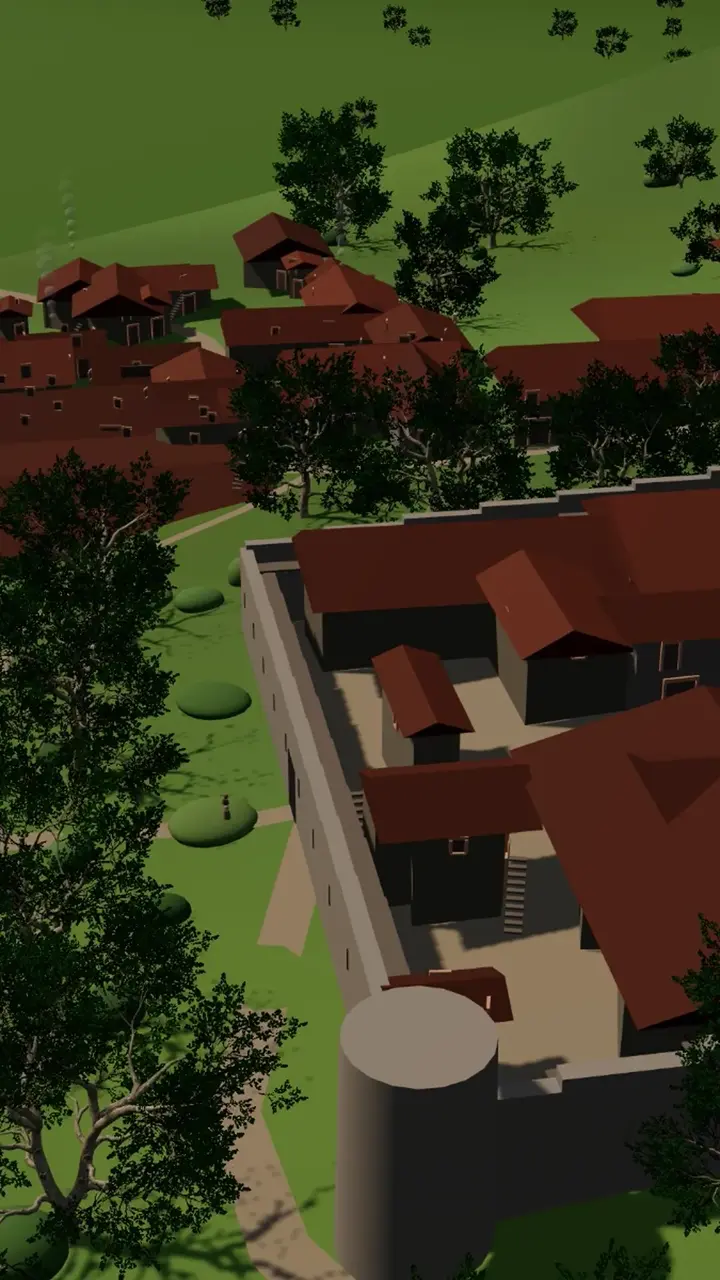 Il ricetto di Viverone ricostruito in 3D, con le mura e i magazzini